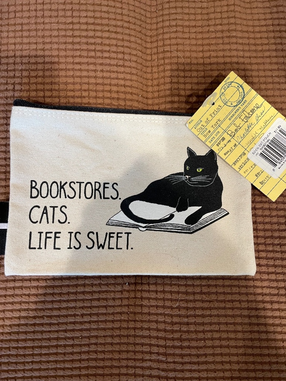 For Book and Cat Lovers! Fun canvas zipper bag with Black Cat design - NWT